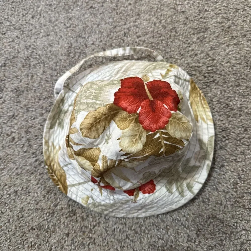 Baby Bucket Hat Cap Bonnet with Chin Strap Hawaiian Floral Aloha‎ reversible